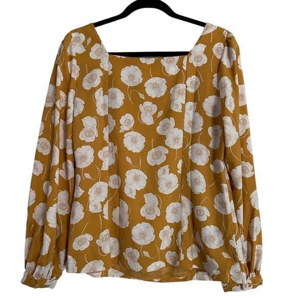 Ann Taylor Floral Square Neck Puff Top Size 8 - Picture 2 of 6